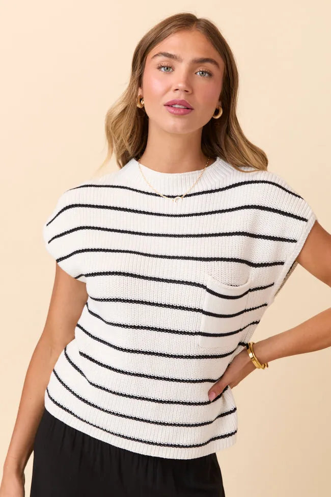 Lauren Short Sleeve White Black Striped Sweater FINAL SALE sold by Pink Lily