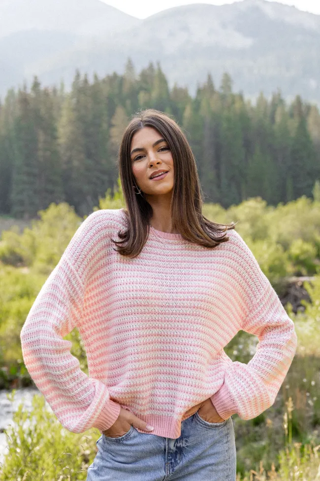 Lennon Blush and Ivory Striped Knit Sweater sold by Pink Lily