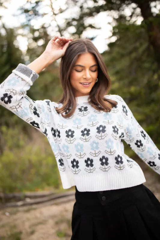 Charity Blue Flower Sweater sold by Pink Lily