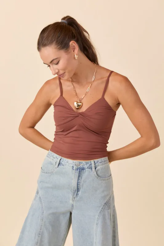 Talia Brown Twist Front Tank sold by Pink Lily