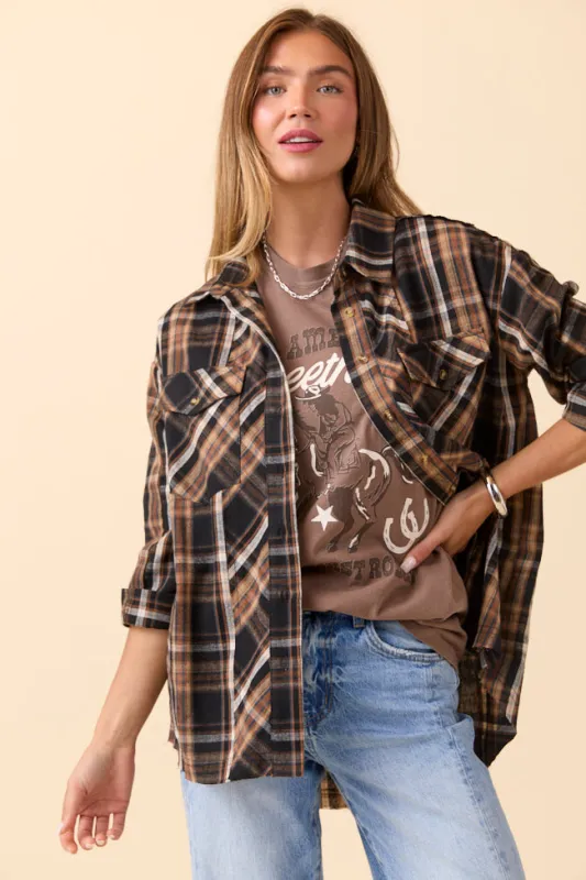 Zion Black Plaid Flannel Top sold by Pink Lily