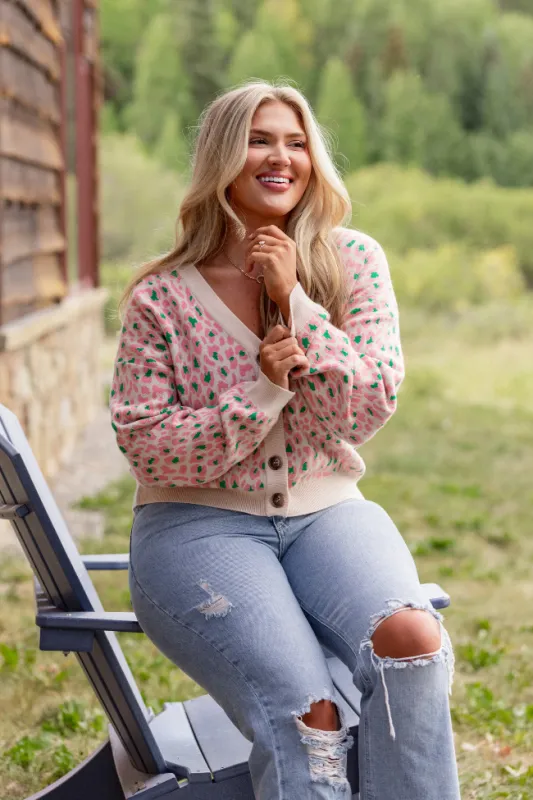 Sammy Pink and Green Leopard Cardigan sold by Pink Lily