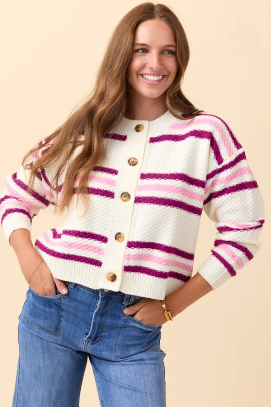 Lannie Plum and Pink Striped Cardigan sold by Pink Lily