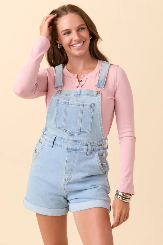 Tessa Light Wash Denim Overalls sold by Pink Lily