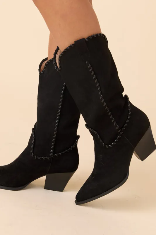 Tilley Black Whipstitch Cowboy Boots SALE sold by Pink Lily