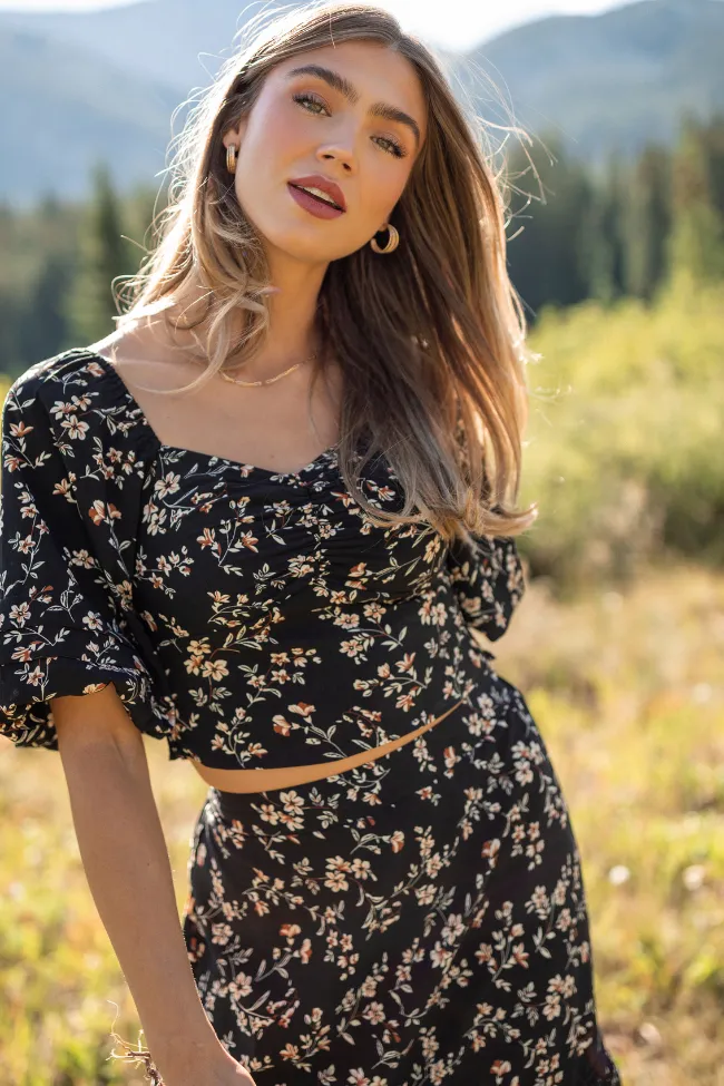 Karen Black Floral Puff Sleeve Smocked Blouse sold by Pink Lily product image thumbnail 2