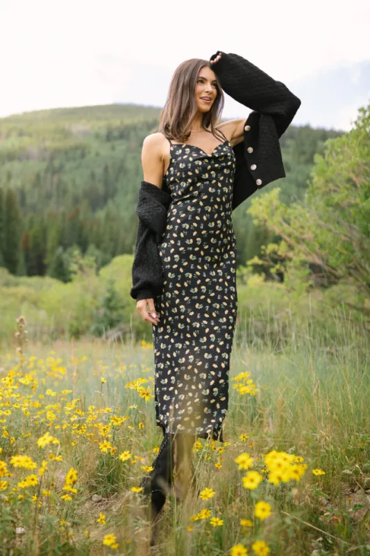 Bianca Black Floral Slip Dress sold by Pink Lily