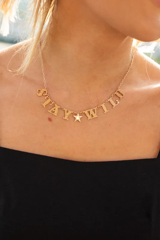 The Stay Wild Gold Necklace Just Classically Cassidy X Pink Lily sold by Pink Lily