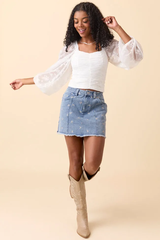 The Lucy Ivory Floral Mesh Ruched Top Just Classically Cassidy X Pink Lily sold by Pink Lily product image thumbnail 4