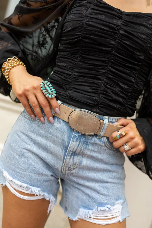 The Cort Ivory Western Belt Just Classically Cassidy X Pink Lily sold by Pink Lily