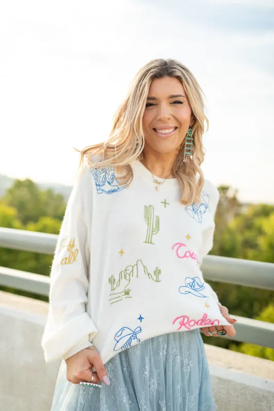 The Pretty Cowgirl Cream Western Icon Crewneck Sweater Just Classically Cassidy X Pink Lily sold by Pink Lily