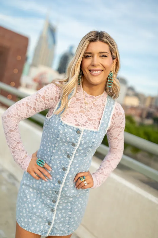 The Nicks Long Sleeve Pink Floral Mesh Crewneck Top Just Classically Cassidy X Pink Lily sold by Pink Lily