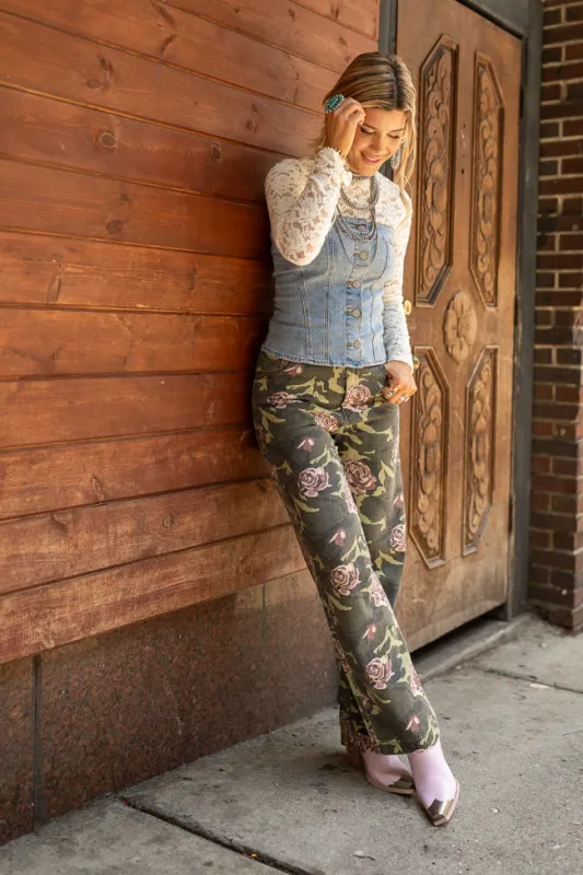 The Gabbie Floral Camo Wide Leg Jeans Just Classically Cassidy X Pink Lily sold by Pink Lily