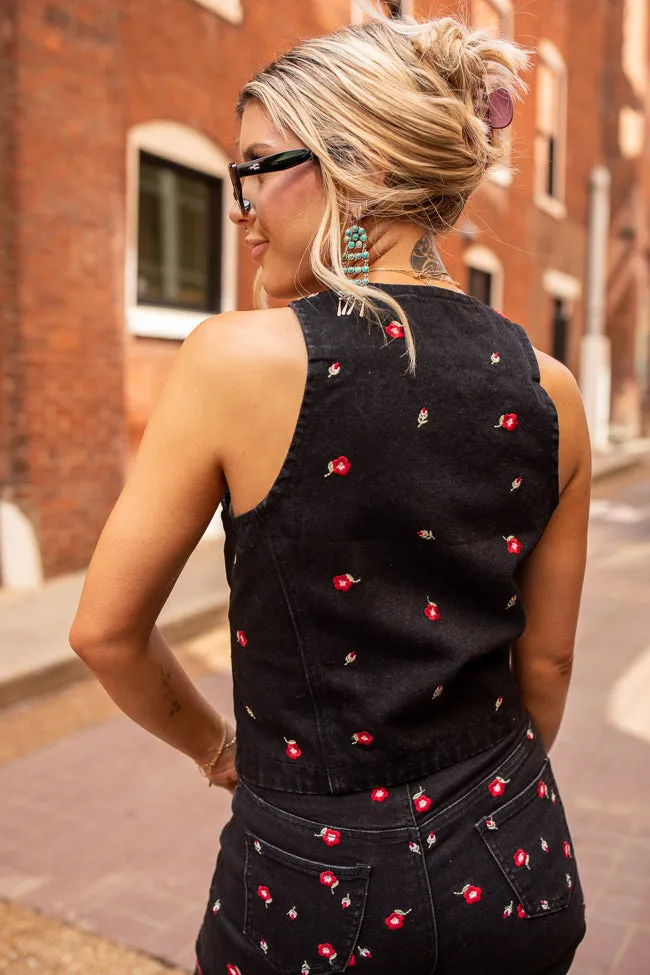 Beneath The Moon Floral Embroidered Stretch Denim Vest Just Classically Cassidy X Pink Lily sold by Pink Lily product image thumbnail 2