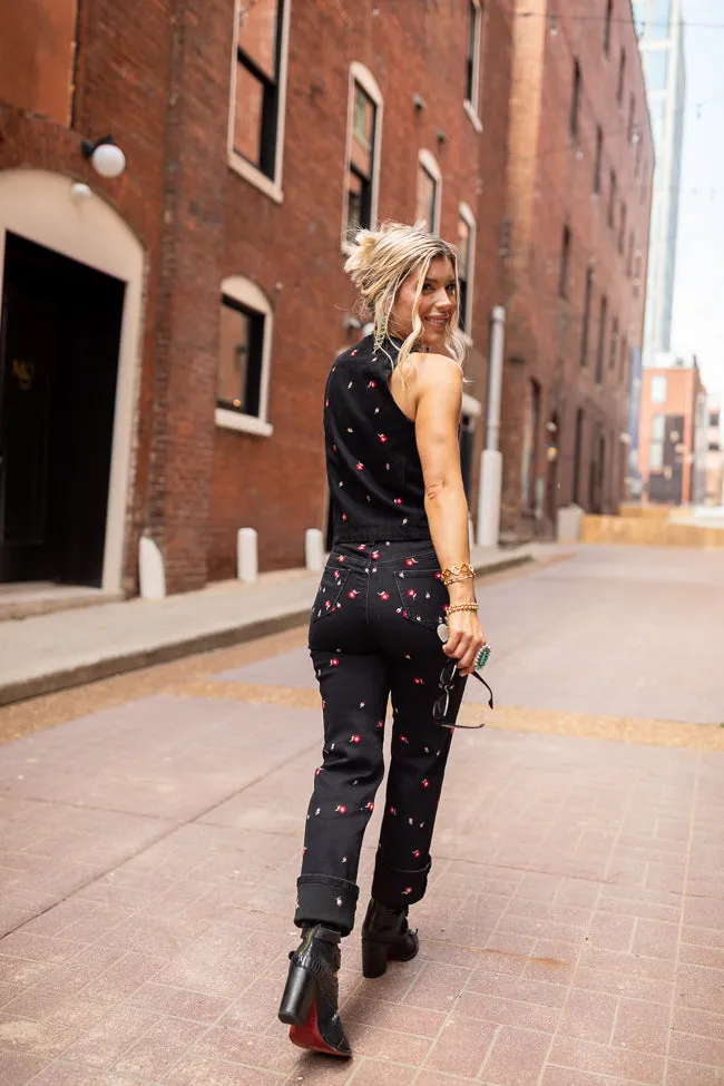 The Piper Embroidered Straight Leg Jeans Just Classically Cassidy X Pink Lily sold by Pink Lily