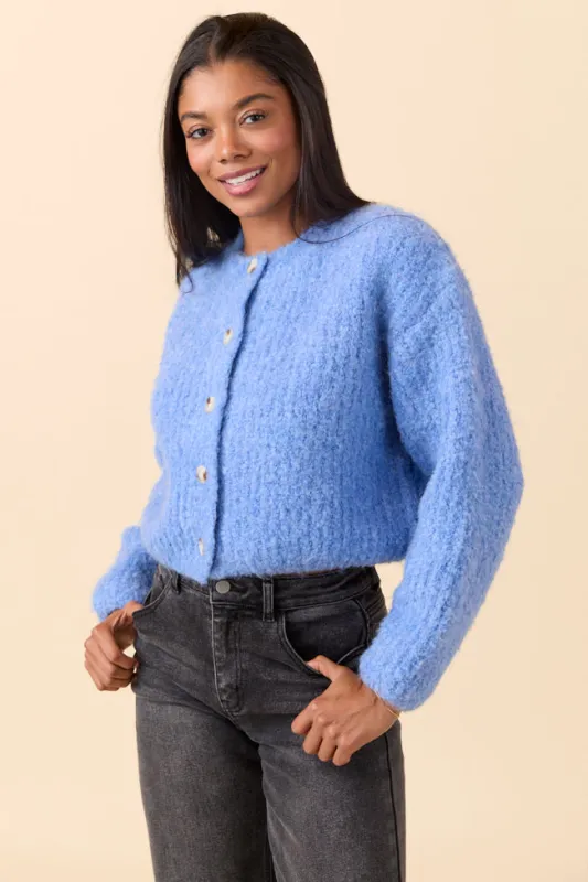 Taye Blue Chunky Boucle Cardigan SALE sold by Pink Lily