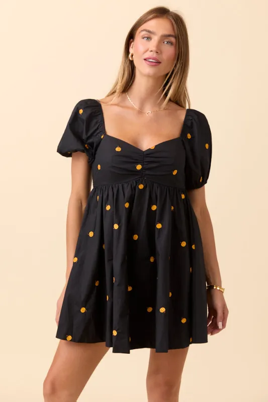 Linsy Black Pumpkin Puff Sleeve Mini Dress SALE sold by Pink Lily