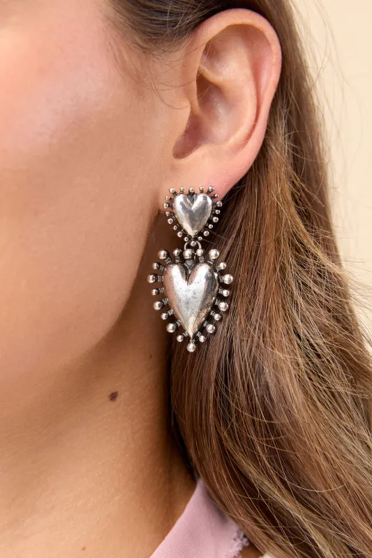 Rosalie Silver Heart Earrings sold by Pink Lily