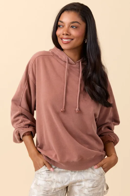 Tammie Chestnut Long Sleeve Oversized Hooded Pullover SALE sold by Pink Lily