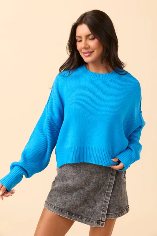 Beatrice Ocean Blue Long Sleeve Sweater sold by Pink Lily