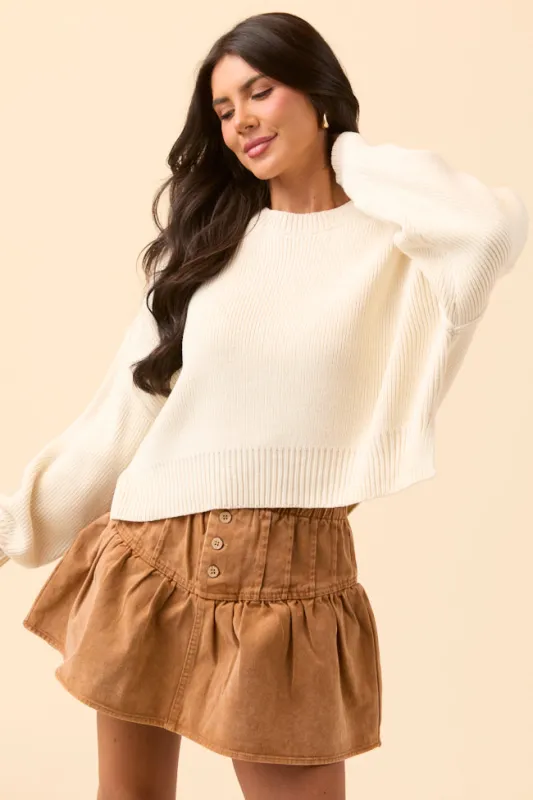 Beatrice Ivory Long Sleeve Sweater sold by Pink Lily