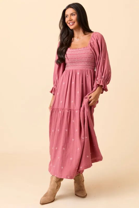 Dress To Impress Mauve Floral Stitched Smocked Top Dress SALE sold by Pink Lily