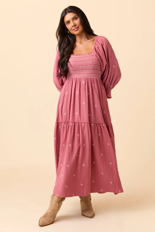 Dress To Impress Mauve Floral Stitched Smocked Top Dress FINAL SALE sold by Pink Lily product image thumbnail 2