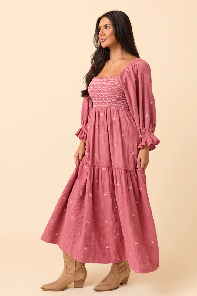 Dress To Impress Mauve Floral Stitched Smocked Top Dress FINAL SALE sold by Pink Lily product image thumbnail 3