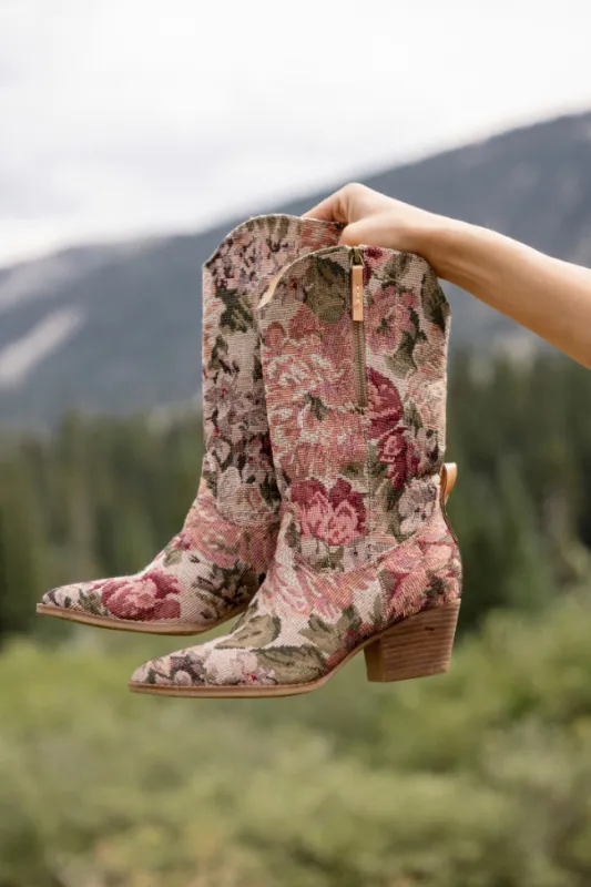 Brilee Floral Tapestry Cowboy Boots made by Oasis Society