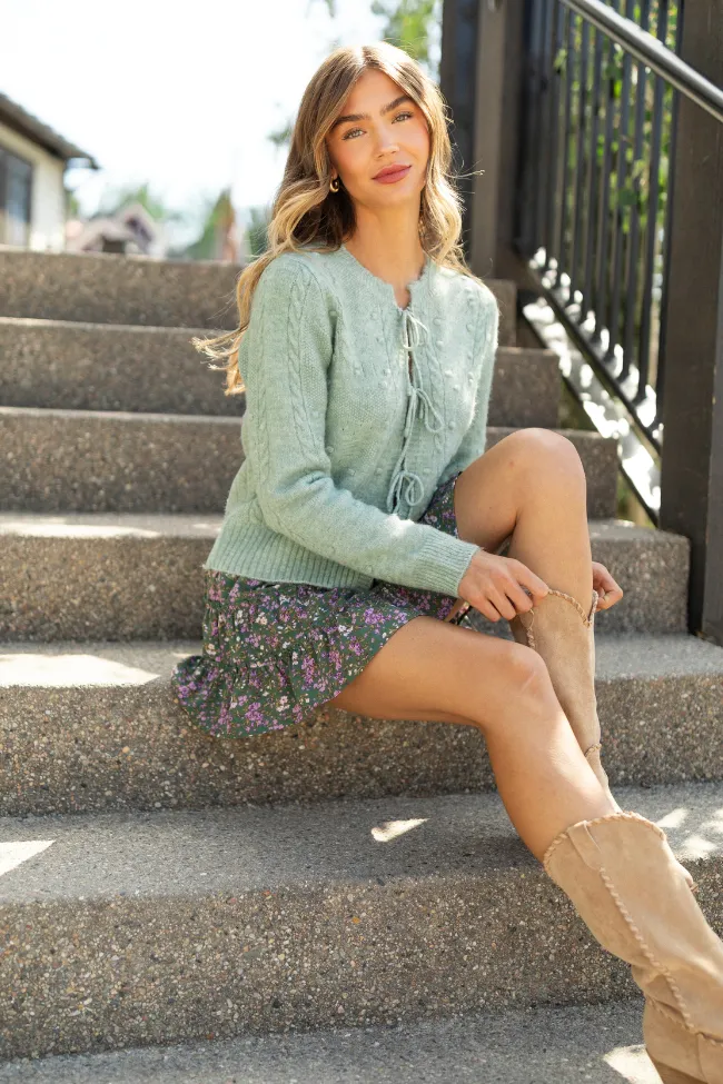 Everly Muted Seafoam Front Ties Textured Knit Cardigan sold by Pink Lily product image thumbnail 2