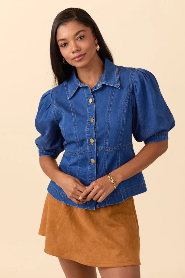 Jane Denim Collared Puff Sleeve Blouse FINAL SALE sold by Pink Lily product image thumbnail 3