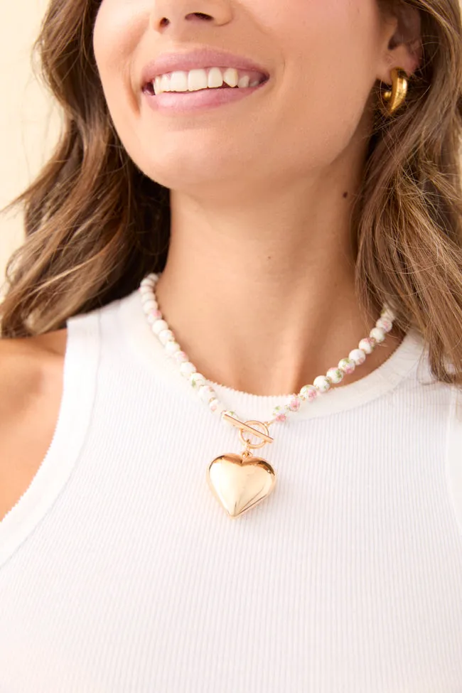 Rosa Pink Floral Beaded Heart Necklace sold by Pink Lily product image thumbnail 2