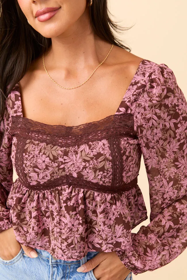 Ann Maria Brown And Pink Floral Lace Trim Blouse sold by Pink Lily product image thumbnail 5