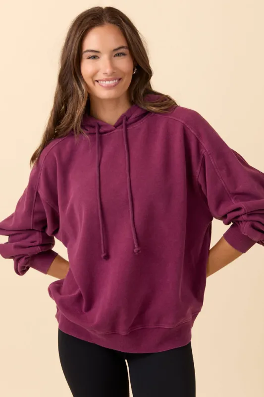 Tammie Dark Cherry Long Sleeve Oversized Hooded Pullover sold by Pink Lily