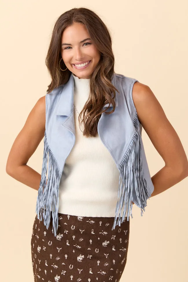 Claire Blue Faux Suede Fringe Vest DOORBUSTER sold by Pink Lily product image thumbnail 3