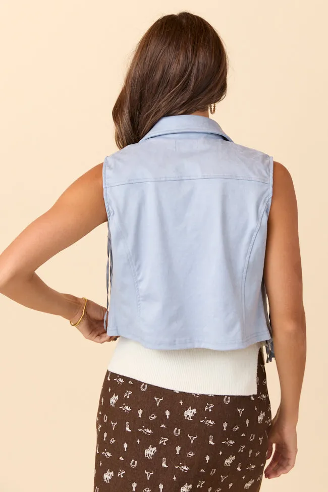 Claire Blue Faux Suede Fringe Vest DOORBUSTER sold by Pink Lily product image thumbnail 5