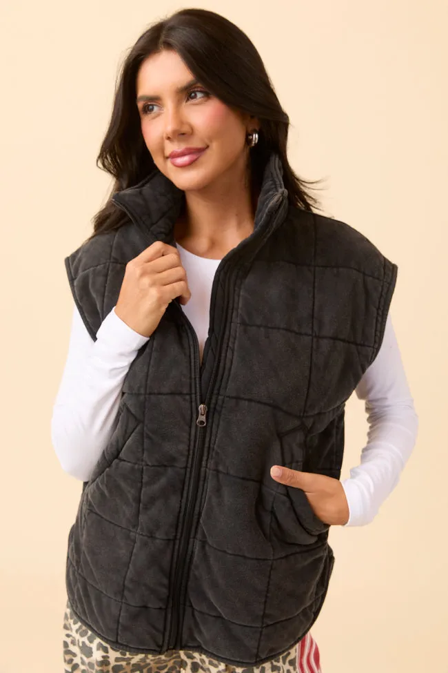 Tori Black Acid Wash Vest sold by Pink Lily