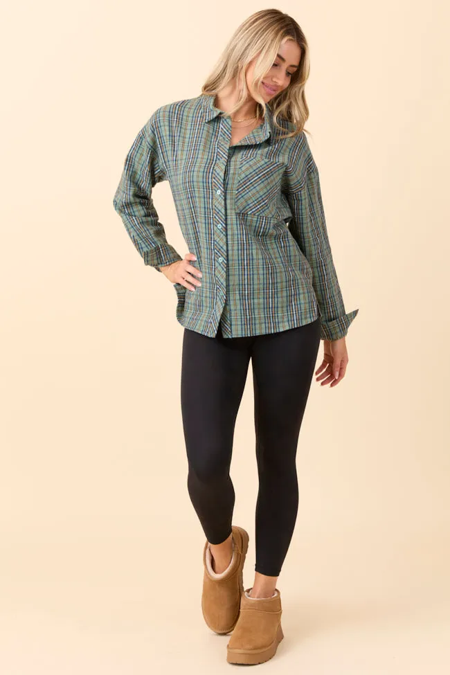 Rory Blue And Green Plaid Flannel Button Down Top FINAL SALE sold by Pink Lily product image thumbnail 2