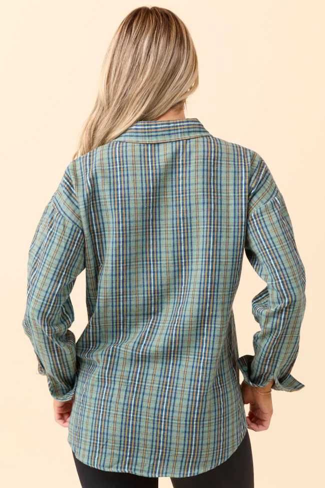 Rory Blue And Green Plaid Flannel Button Down Top FINAL SALE sold by Pink Lily product image thumbnail 4