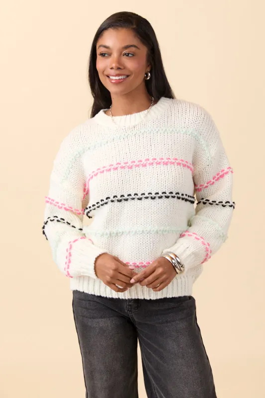 Skyler Ivory Multi Stripe Pullover SALE sold by Pink Lily