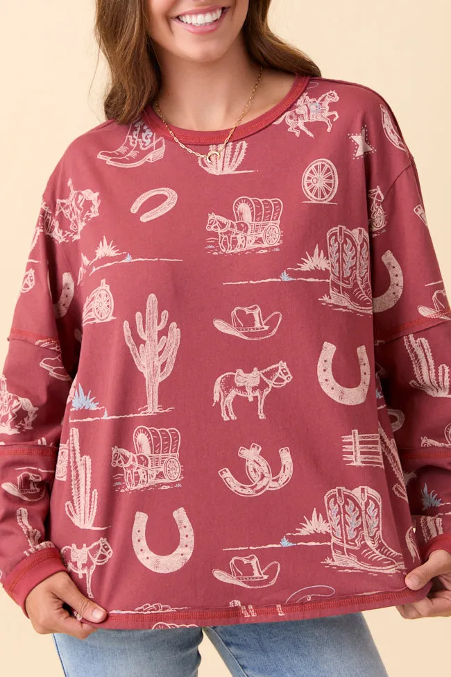 Zuri Brick Long Sleeve Western Tee FINAL SALE sold by Pink Lily product image thumbnail 5