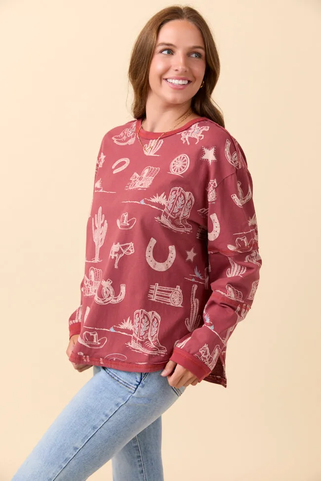 Zuri Brick Long Sleeve Western Tee FINAL SALE sold by Pink Lily product image thumbnail 3
