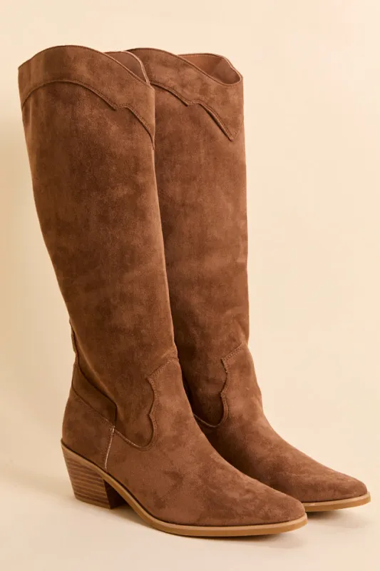 Juliette Brown Cowboy Boots sold by Pink Lily