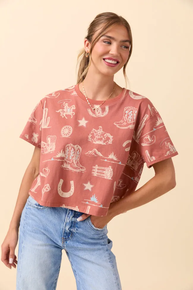 Rylan Short Sleeve Rust Western Tee FINAL SALE sold by Pink Lily