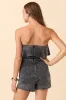 Dusk To Denim Black Denim Wrap Romper sold by Pink Lily