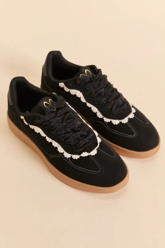 Tiffany Black Lace Trim Sneakers sold by Pink Lily
