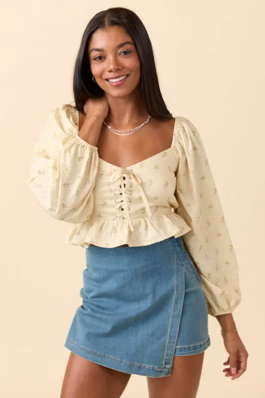 Maisie Yellow Floral Corset Woven Top sold by Pink Lily