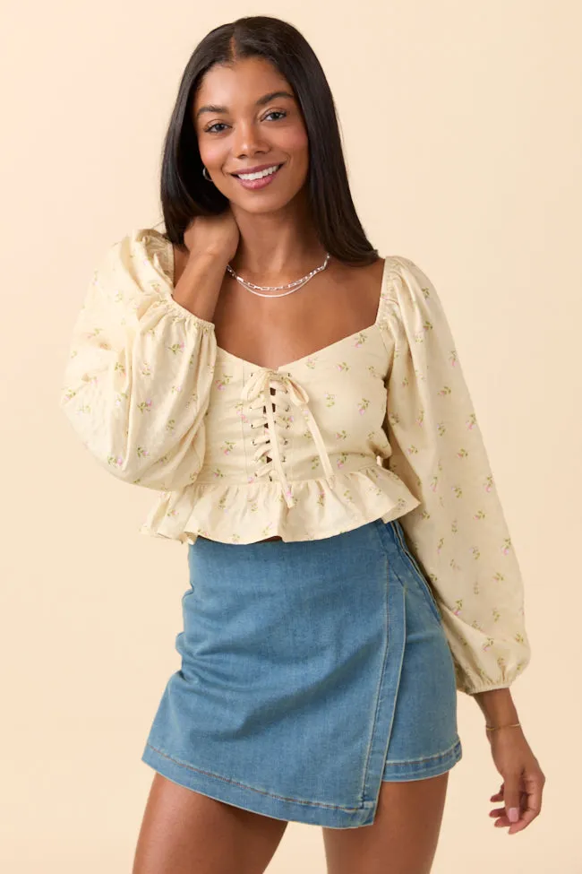 Maisie Yellow Floral Corset Woven Top SALE sold by Pink Lily