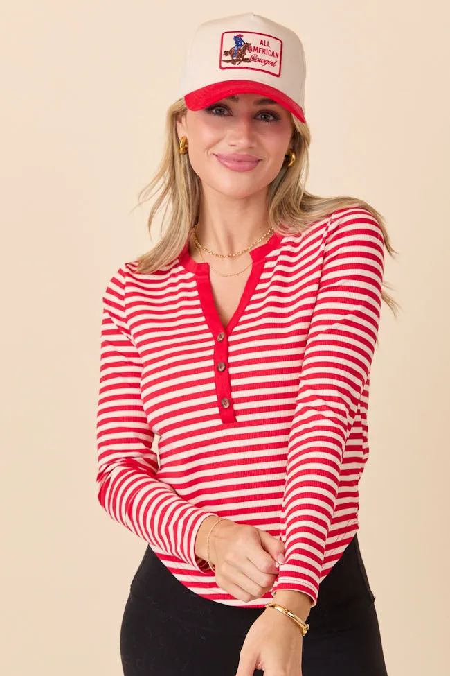 Sammi Red Striped Long Sleeve Top sold by Pink Lily