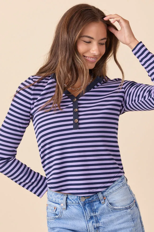 Sammi Navy And Purple Striped Long Sleeve Top sold by Pink Lily product image thumbnail 2